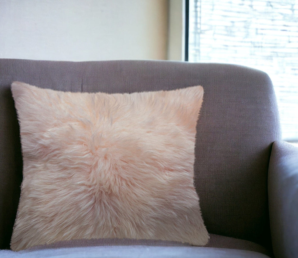 18" Blush Sheepskin Throw Pillow - Homeroots
