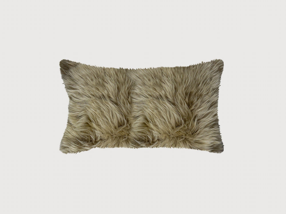 Taupe Natural Sheepskin Lumbar Pillow - Homeroots