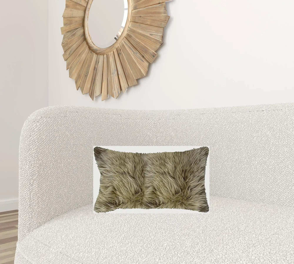 Taupe Natural Sheepskin Lumbar Pillow - Homeroots - Flyclothing LLC