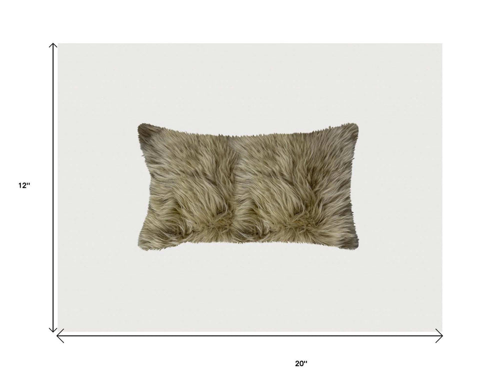 Taupe Natural Sheepskin Lumbar Pillow - Homeroots - Flyclothing LLC