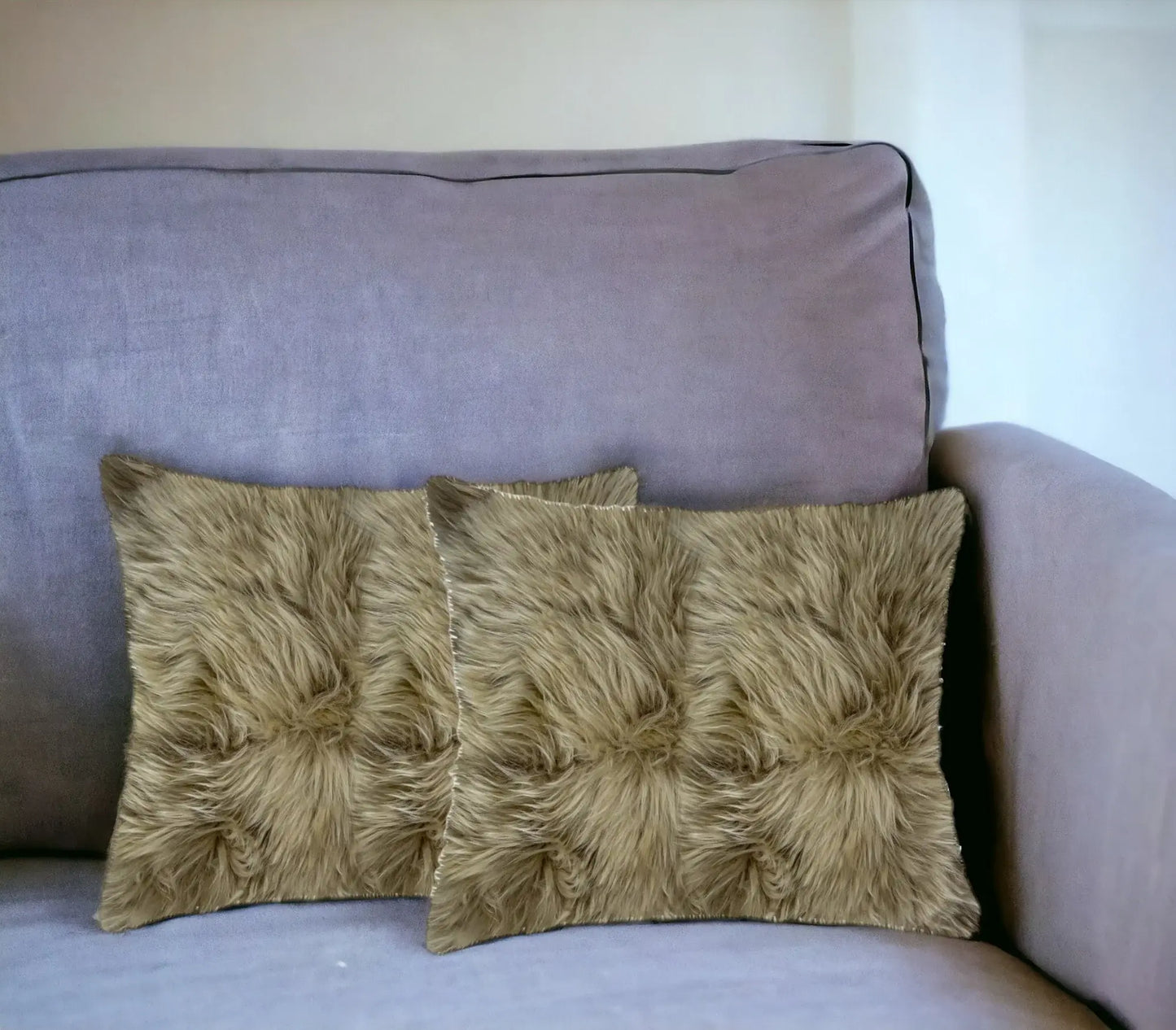 Set of Two Taupe Sheepskin Throw Pillow - Homeroots - Flyclothing LLC