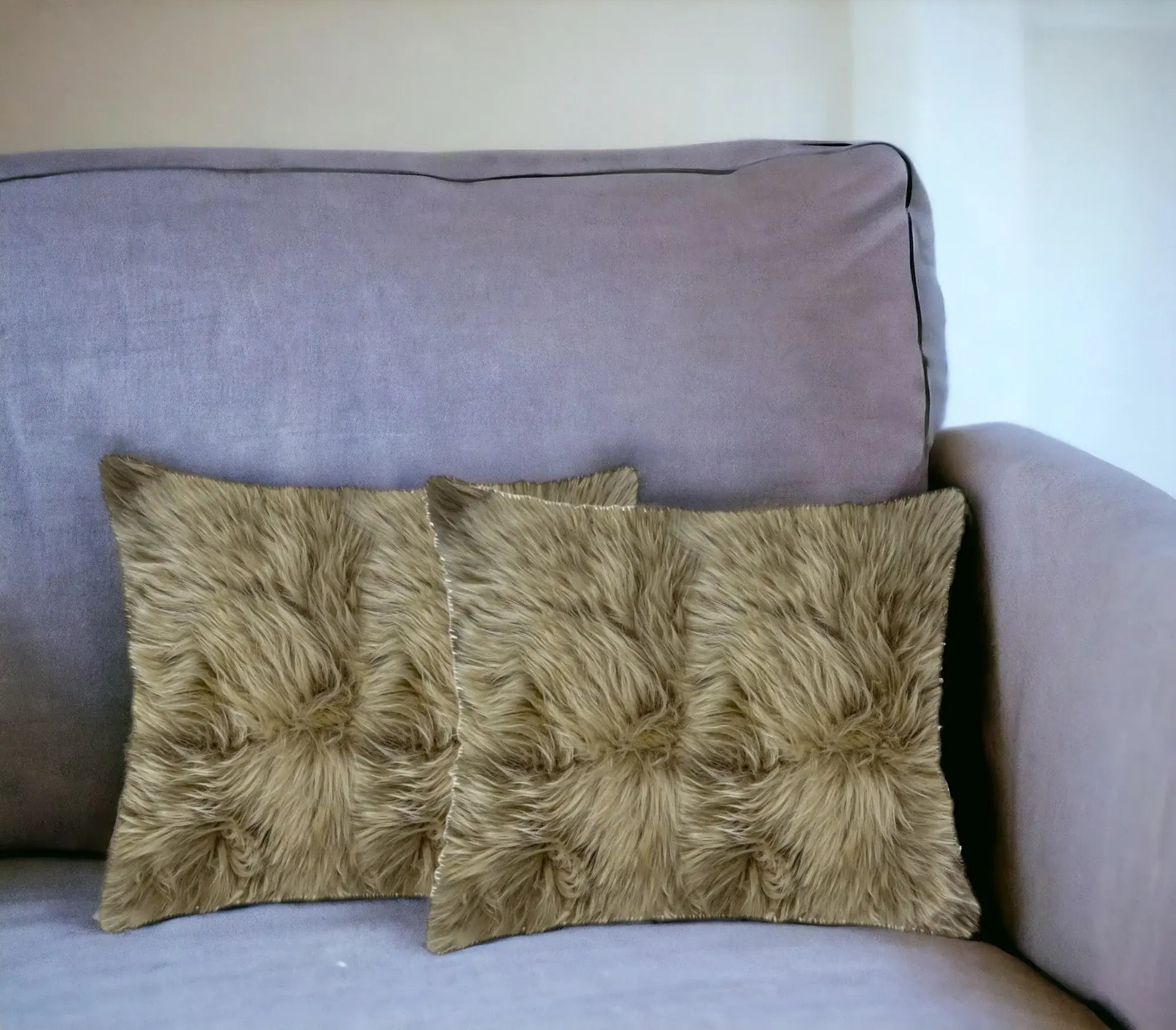 Set of Two Taupe Sheepskin Throw Pillow - Homeroots - Flyclothing LLC
