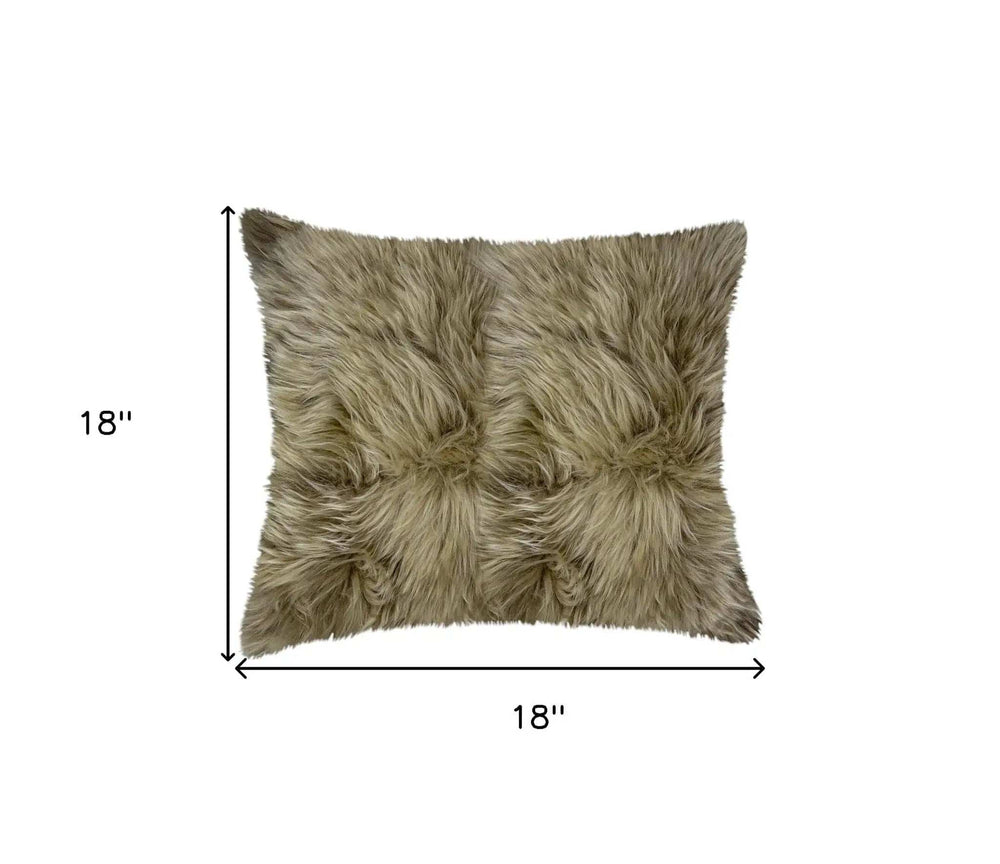 Set of Two Taupe Sheepskin Throw Pillow - Homeroots - Flyclothing LLC