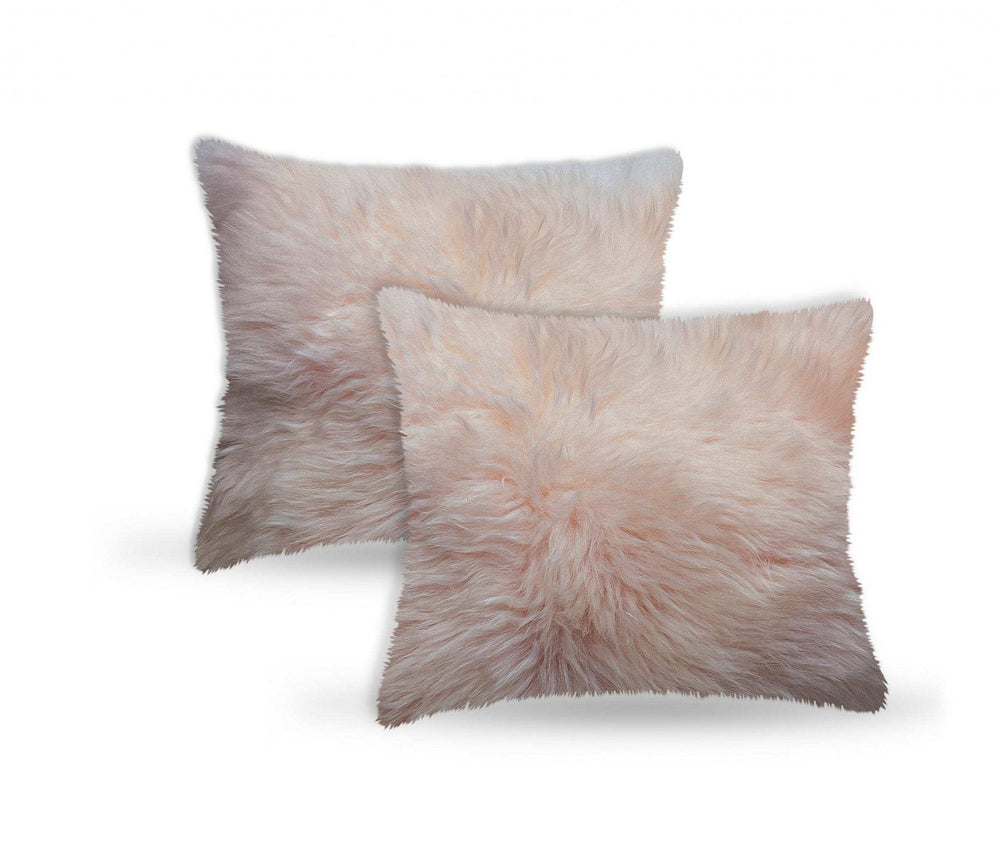 Set Of Two Blush Natural Sheepskin Square Pillows - Homeroots - Flyclothing LLC