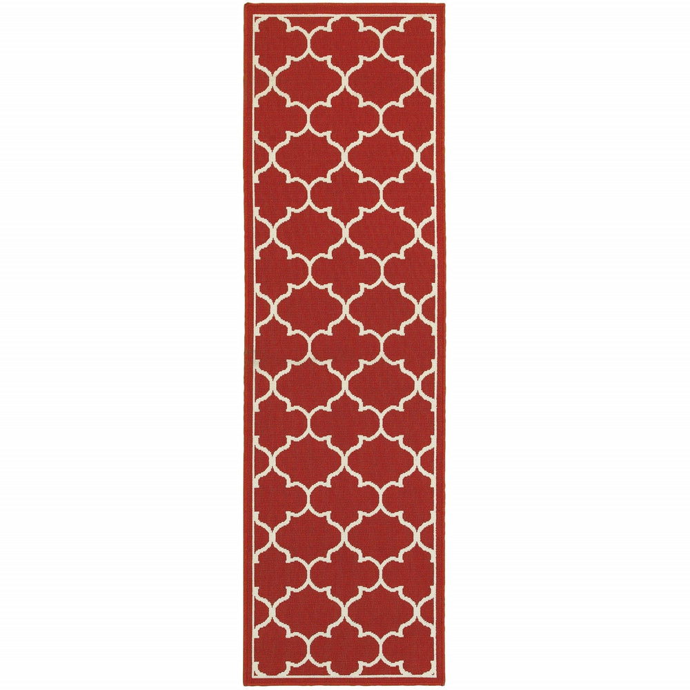 2' X 8' Red and Ivory Indoor Outdoor Area Rug - Homeroots
