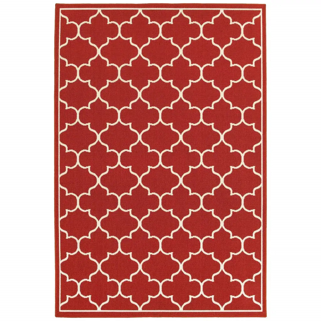 5' X 8' Red and Ivory Indoor Outdoor Area Rug - Homeroots - Flyclothing LLC