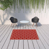 5' X 8' Red and Ivory Indoor Outdoor Area Rug - Homeroots