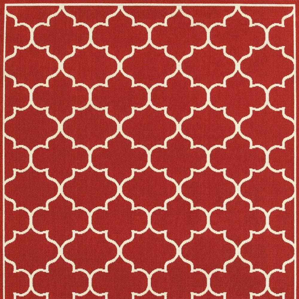 7' X 10' Red and Ivory Indoor Outdoor Area Rug - Homeroots - Flyclothing LLC