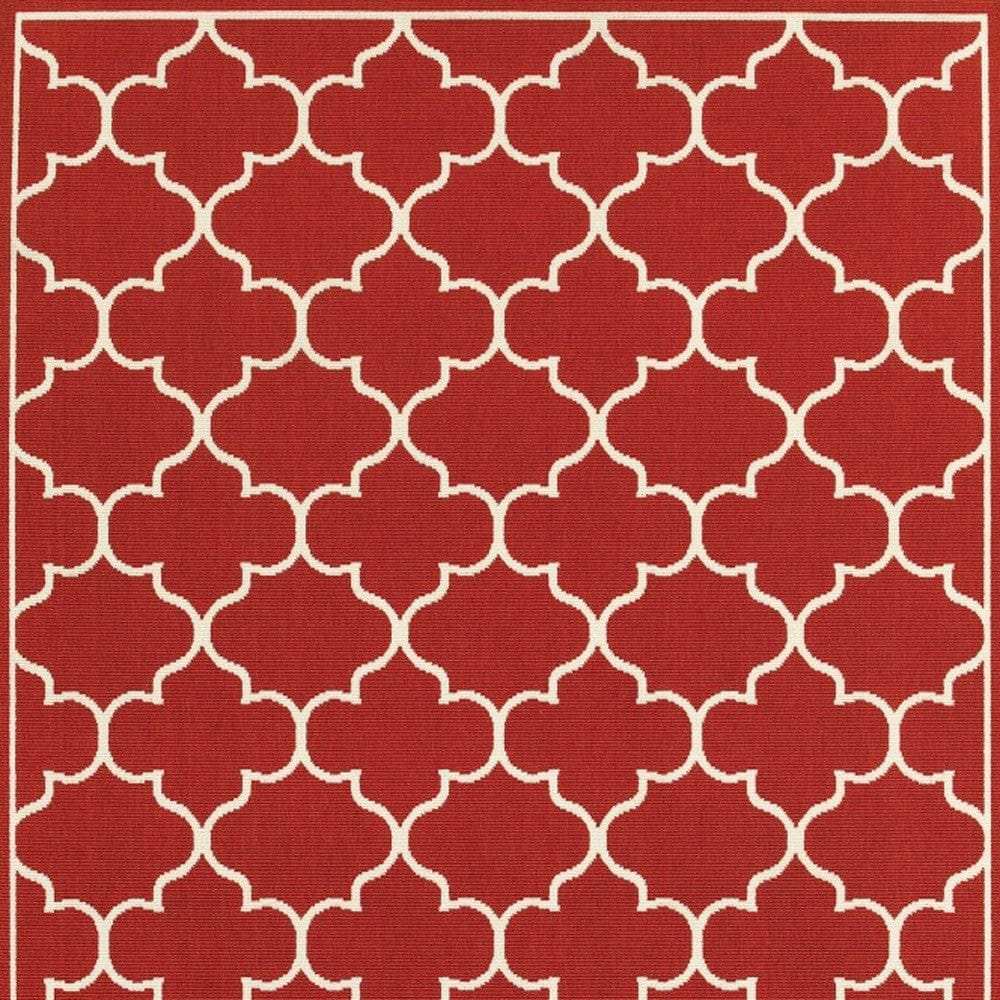 7' X 10' Red and Ivory Indoor Outdoor Area Rug - Homeroots - Flyclothing LLC