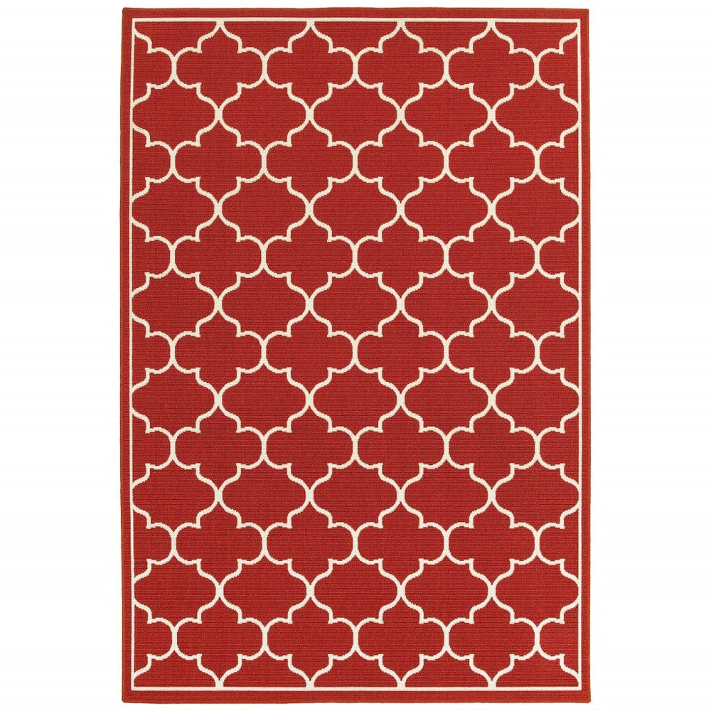 8' X 11' Red and Ivory Indoor Outdoor Area Rug - Homeroots