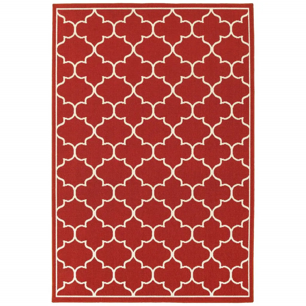 8' X 11' Red and Ivory Indoor Outdoor Area Rug - Homeroots - Flyclothing LLC