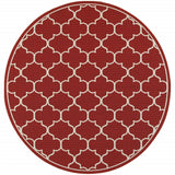 8' X 8' Red and Ivory Round Indoor Outdoor Area Rug - Homeroots