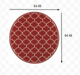 8' X 8' Red and Ivory Round Indoor Outdoor Area Rug - Homeroots - Flyclothing LLC