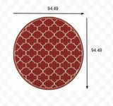 8' X 8' Red and Ivory Round Indoor Outdoor Area Rug - Homeroots