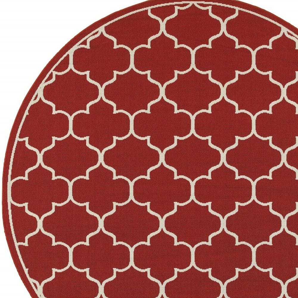 8' X 8' Red and Ivory Round Indoor Outdoor Area Rug - Homeroots - Flyclothing LLC