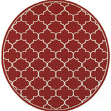 8' X 8' Red and Ivory Round Indoor Outdoor Area Rug - Homeroots