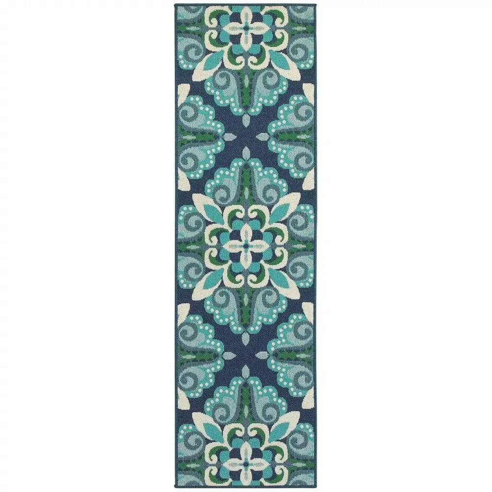 2' X 8' Blue and Green Indoor Outdoor Area Rug - Homeroots