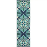 2' X 8' Blue and Green Indoor Outdoor Area Rug - Homeroots