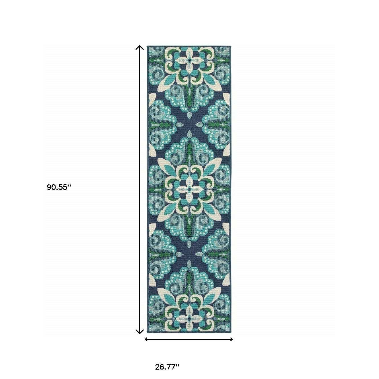 2' X 8' Blue and Green Indoor Outdoor Area Rug - Homeroots - Flyclothing LLC