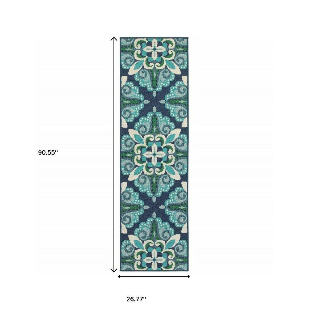 2' X 8' Blue and Green Indoor Outdoor Area Rug - Homeroots - Flyclothing LLC