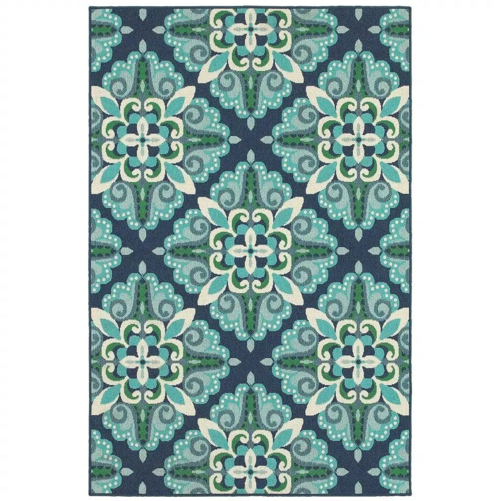 4' X 6' Blue and Green Indoor Outdoor Area Rug - Homeroots