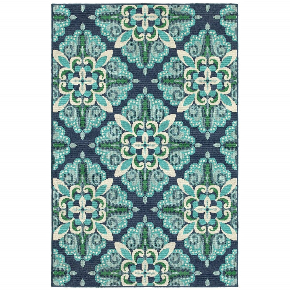 5' X 8' Blue and Green Indoor Outdoor Area Rug - Homeroots