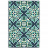 5' X 8' Blue and Green Indoor Outdoor Area Rug - Homeroots