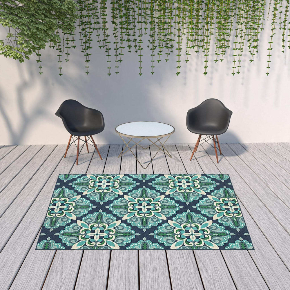 7' X 10' Blue and Green Indoor Outdoor Area Rug - Homeroots - Flyclothing LLC
