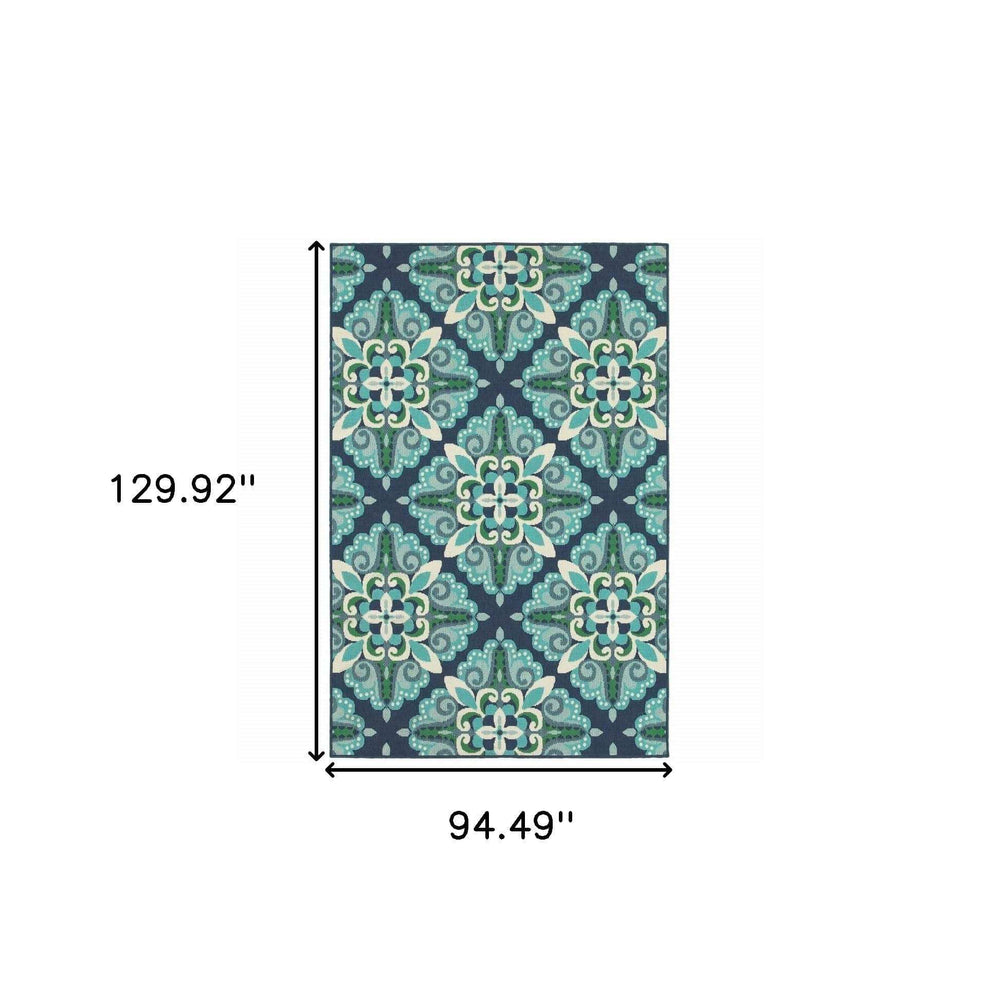 8' X 11' Blue and Green Indoor Outdoor Area Rug - Homeroots - Flyclothing LLC