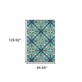 8' X 11' Blue and Green Indoor Outdoor Area Rug - Homeroots - Flyclothing LLC
