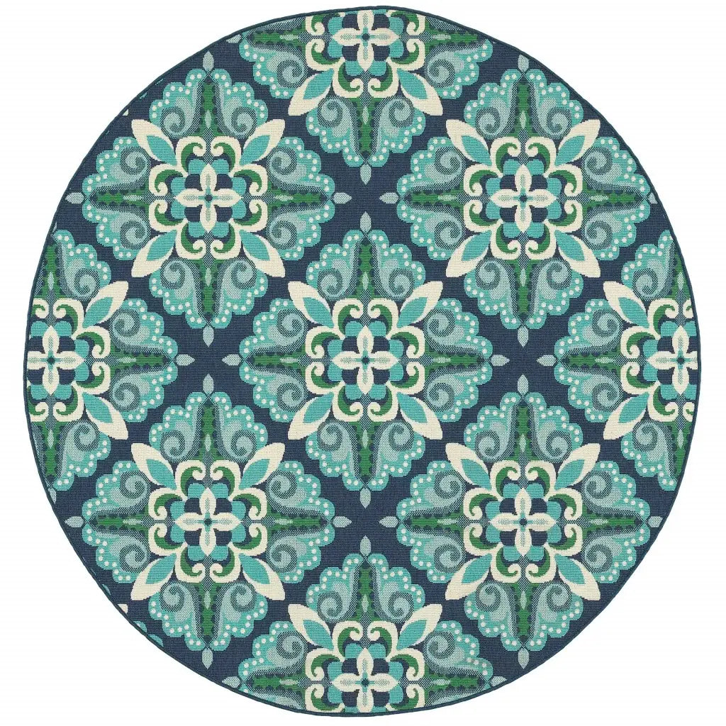 8' X 8' Blue and Green Round Indoor Outdoor Area Rug - Homeroots - Flyclothing LLC