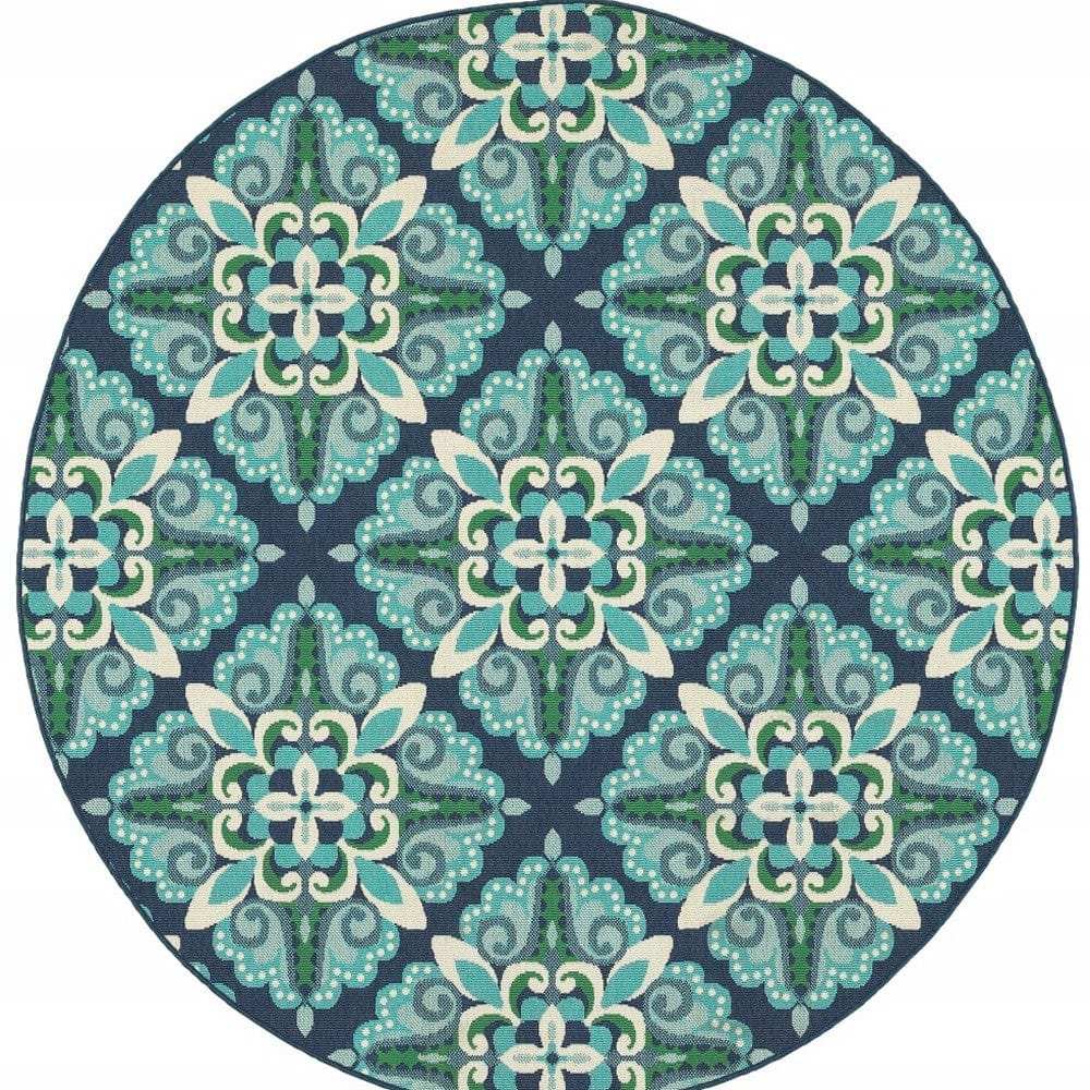 8' X 8' Blue and Green Round Indoor Outdoor Area Rug - Homeroots - Flyclothing LLC