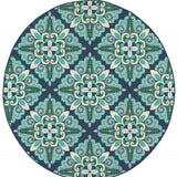8' X 8' Blue and Green Round Indoor Outdoor Area Rug - Homeroots