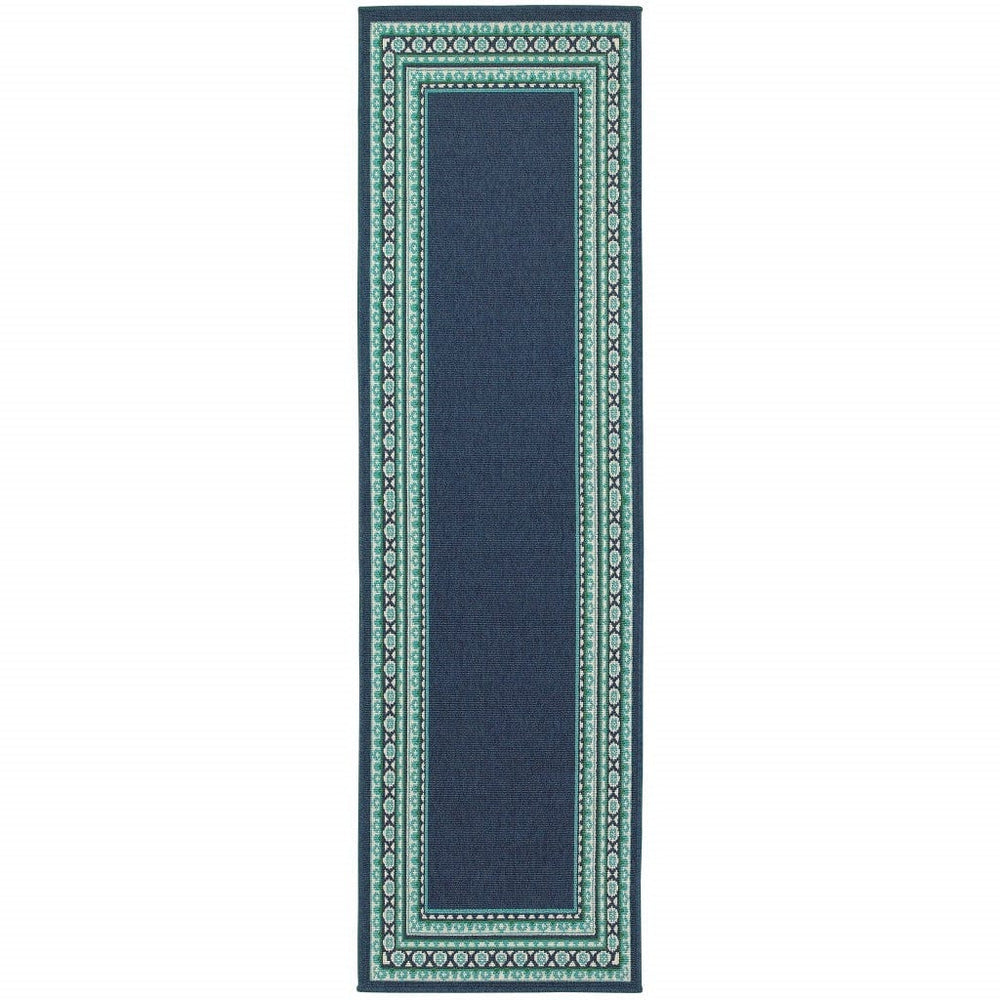 2' X 8' Blue and Green Indoor Outdoor Area Rug - Homeroots