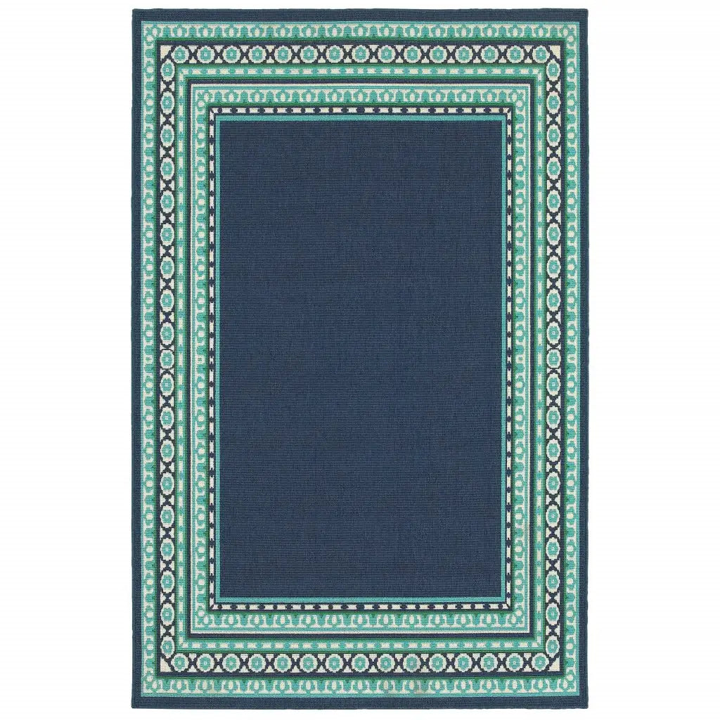 8' X 11' Blue and Green Indoor Outdoor Area Rug - Homeroots - Flyclothing LLC