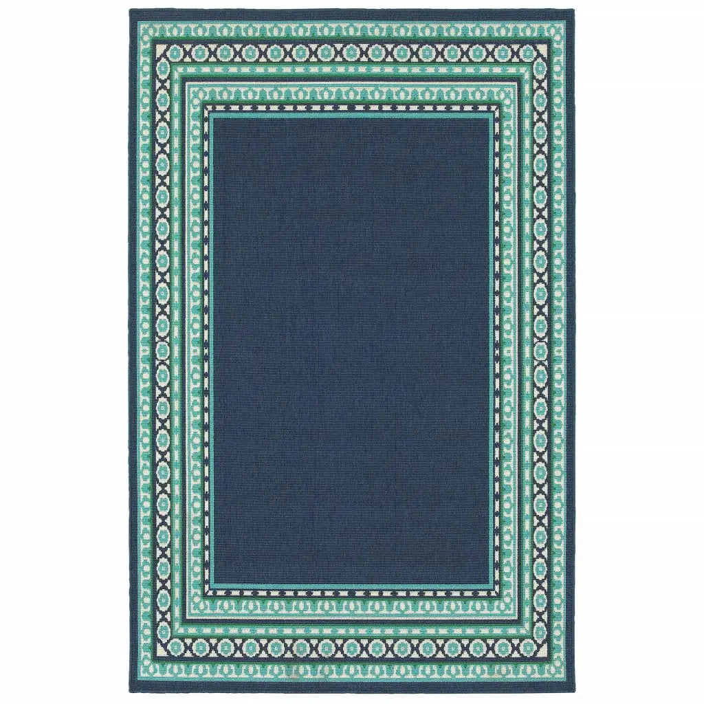 8' X 11' Blue and Green Indoor Outdoor Area Rug - Homeroots - Flyclothing LLC