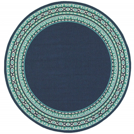 8' X 8' Blue and Green Round Indoor Outdoor Area Rug - Homeroots