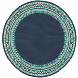 8' X 8' Blue and Green Round Indoor Outdoor Area Rug - Homeroots