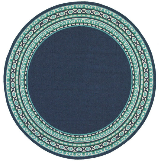 8' X 8' Blue and Green Round Indoor Outdoor Area Rug - Homeroots