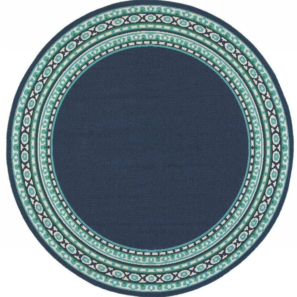 8' X 8' Blue and Green Round Indoor Outdoor Area Rug - Homeroots - Flyclothing LLC