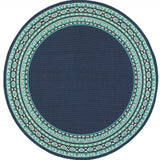 8' X 8' Blue and Green Round Indoor Outdoor Area Rug - Homeroots