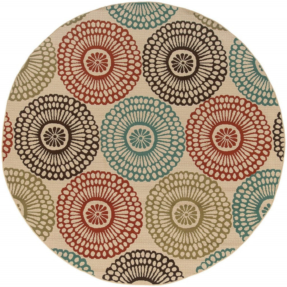 8' X 8' Beige Round Indoor Outdoor Area Rug - Homeroots
