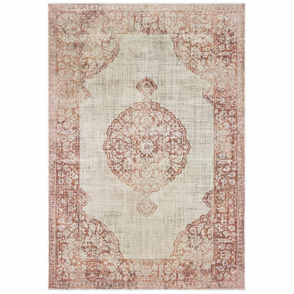 10' X 13' Ivory And Pink Medallion Area Rug - Homeroots - Flyclothing LLC