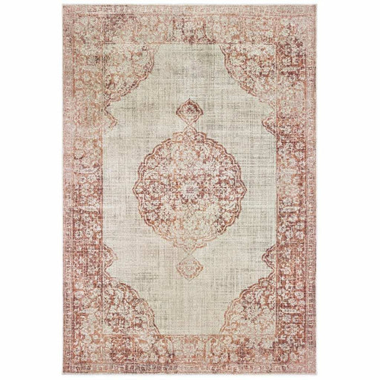10' X 13' Ivory And Pink Medallion Area Rug - Homeroots - Flyclothing LLC