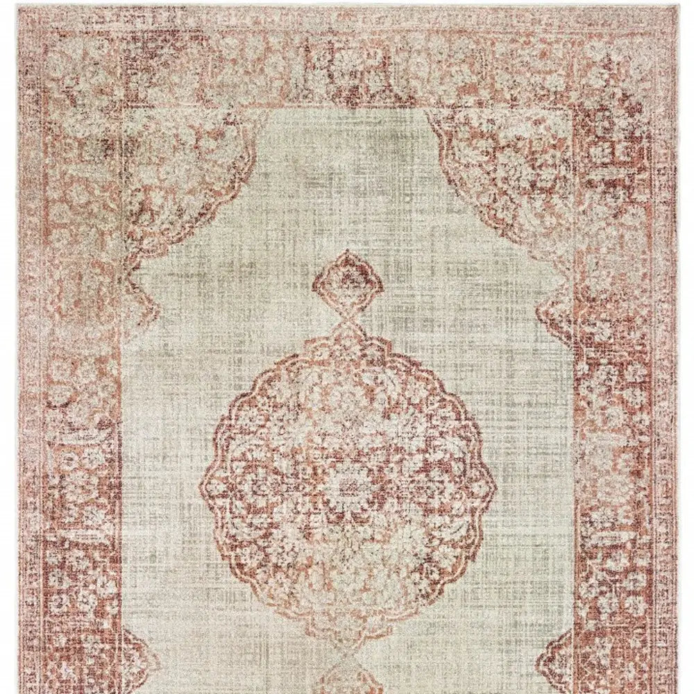 10' X 13' Ivory And Pink Medallion Area Rug - Homeroots - Flyclothing LLC