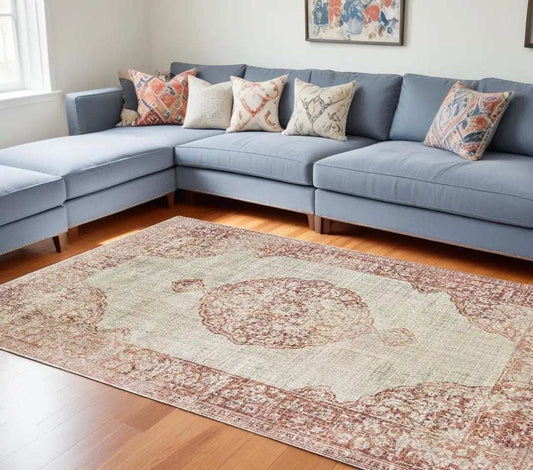 10' X 13' Ivory And Pink Medallion Area Rug - Homeroots - Flyclothing LLC