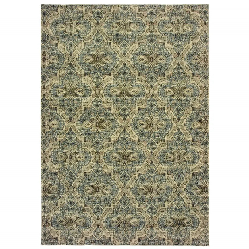10' X 13' Ivory And Blue Geometric Area Rug - Homeroots - Flyclothing LLC