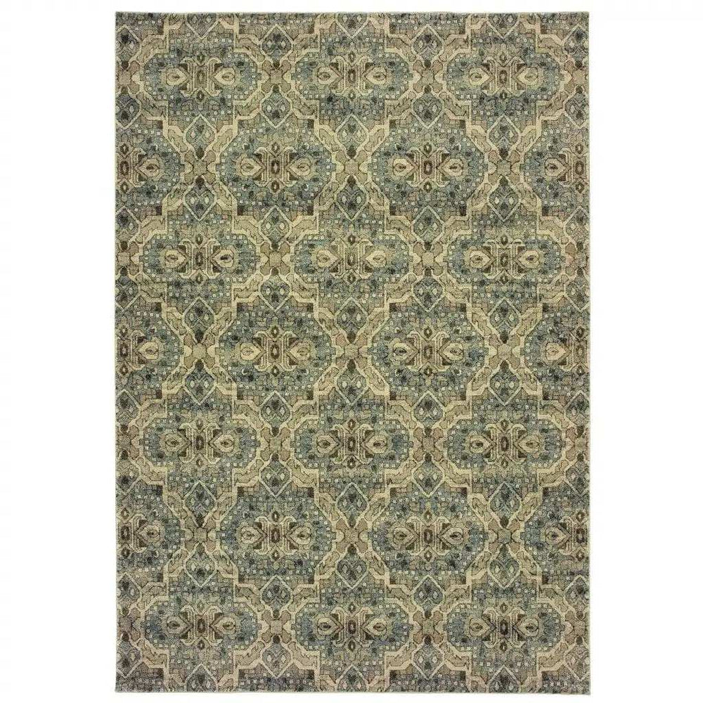 10' X 13' Ivory And Blue Geometric Area Rug - Homeroots - Flyclothing LLC