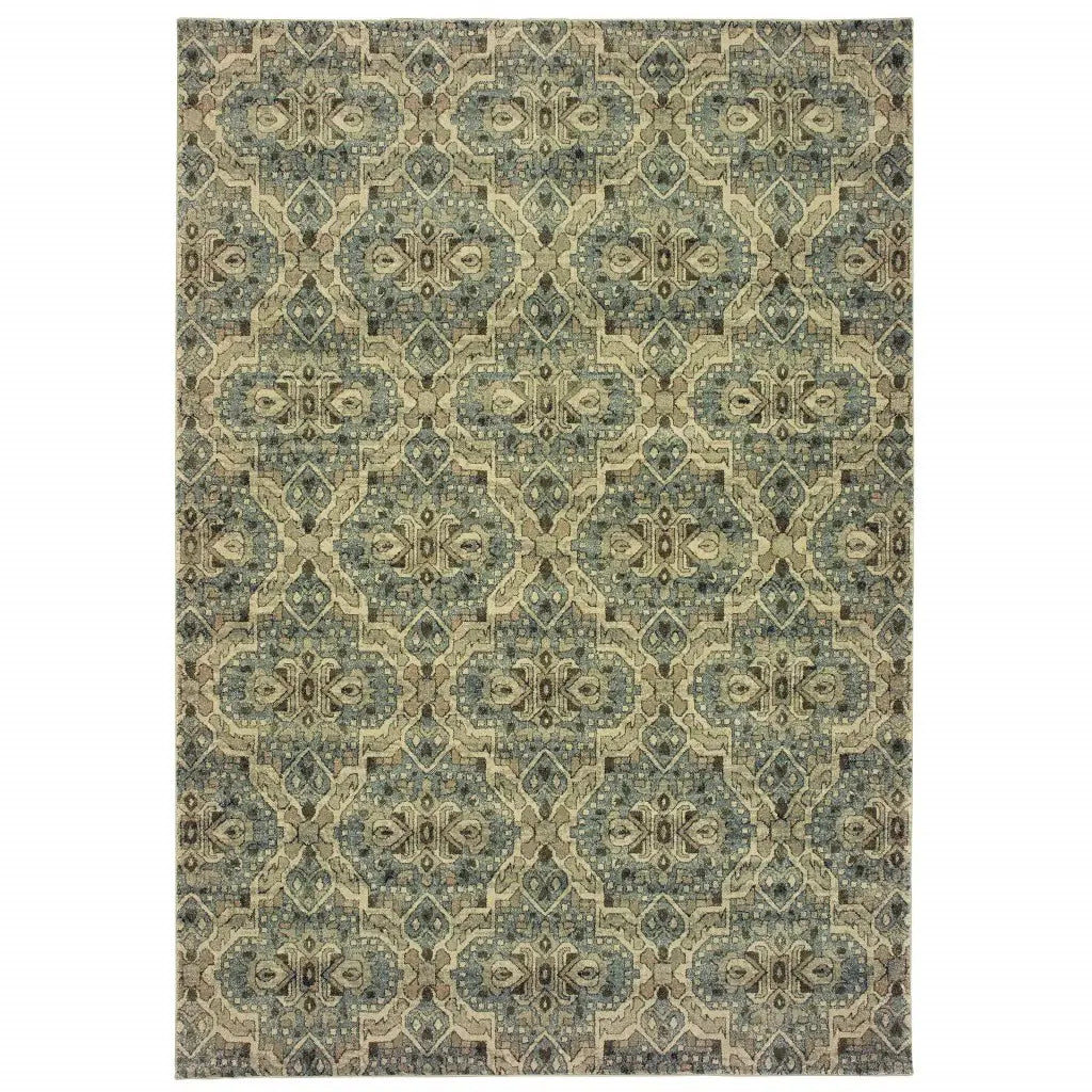 10' X 13' Ivory And Blue Geometric Area Rug - Homeroots - Flyclothing LLC