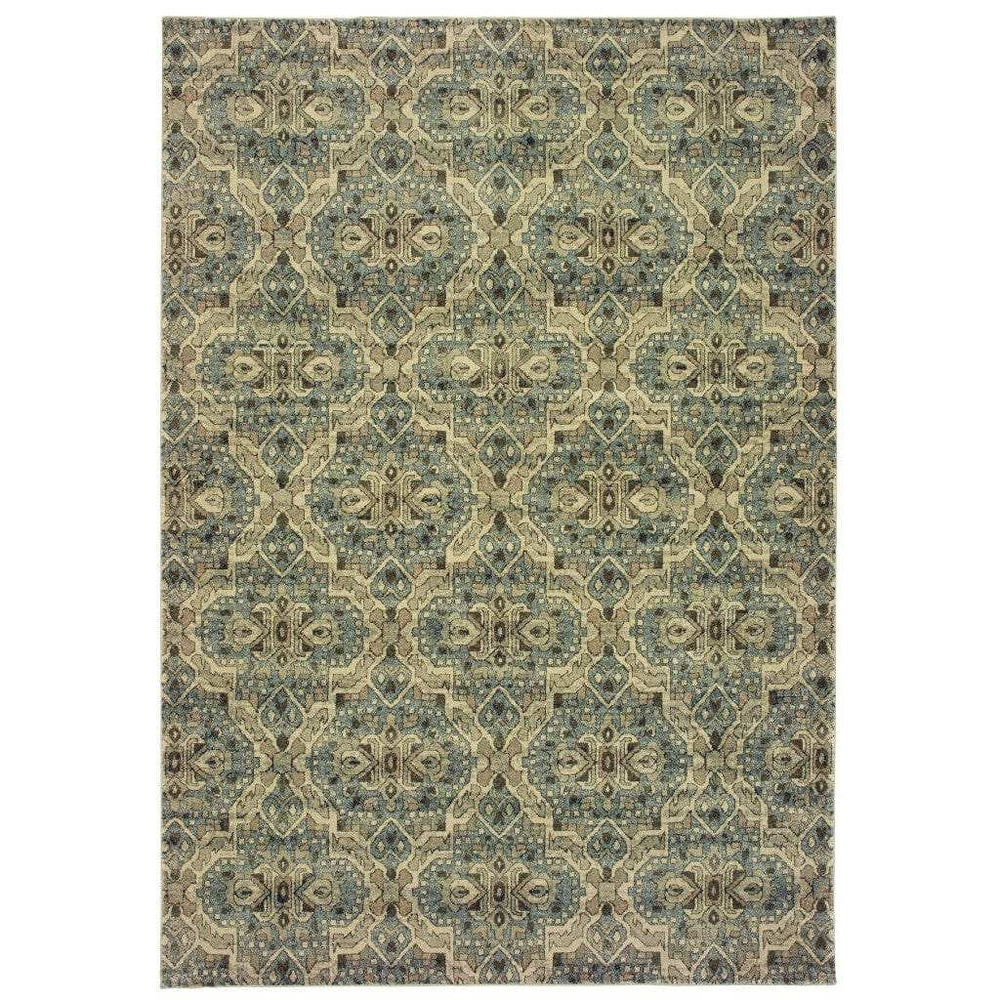 10' X 13' Ivory And Blue Geometric Area Rug - Homeroots - Flyclothing LLC